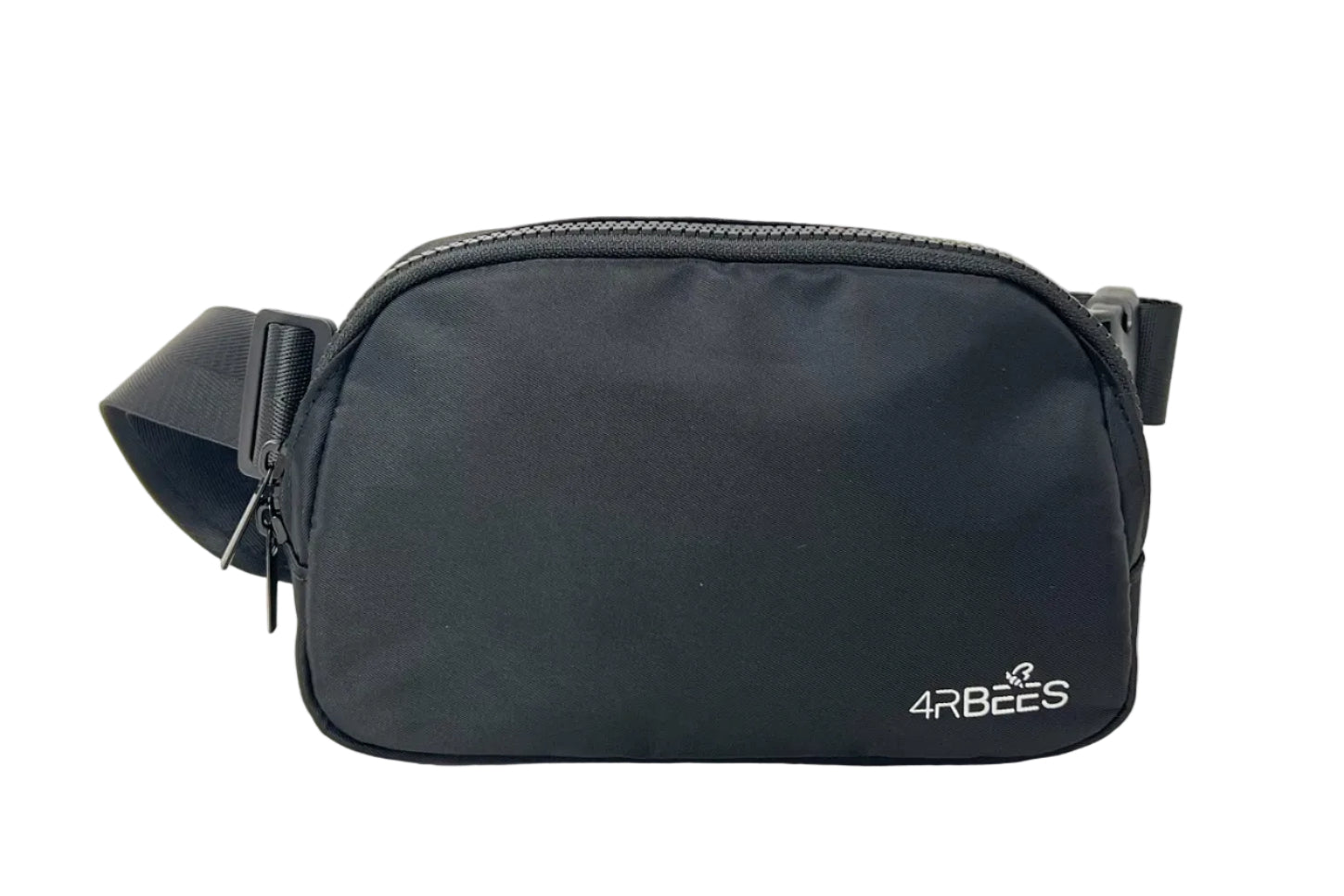 Black waist bag with '4RBees' branding on a light gray background